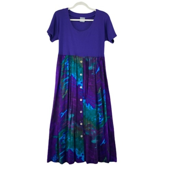 Rabbit Rabbit Rabbit Designs Maxi Dress Womens 10  Purple Batik Mother of Pearl - Picture 1 of 10